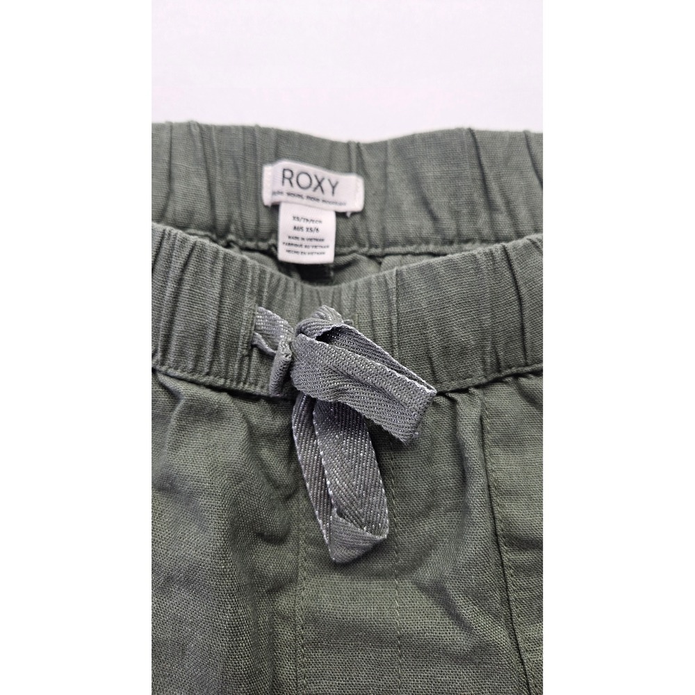 Roxy Womens Olive Green Linen Blend Roll Tab Cuff Elastic Waist Pants XS - Picture 4 of 5